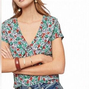 ANTHROPOLOGIE shirt top Maeve cottagecore classic floral Austen Collared small